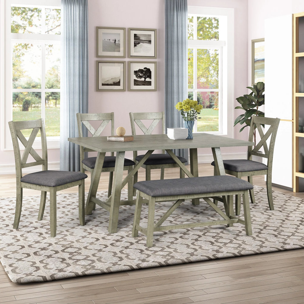 6 Piece Wood Dining Table Set with Chairs P168