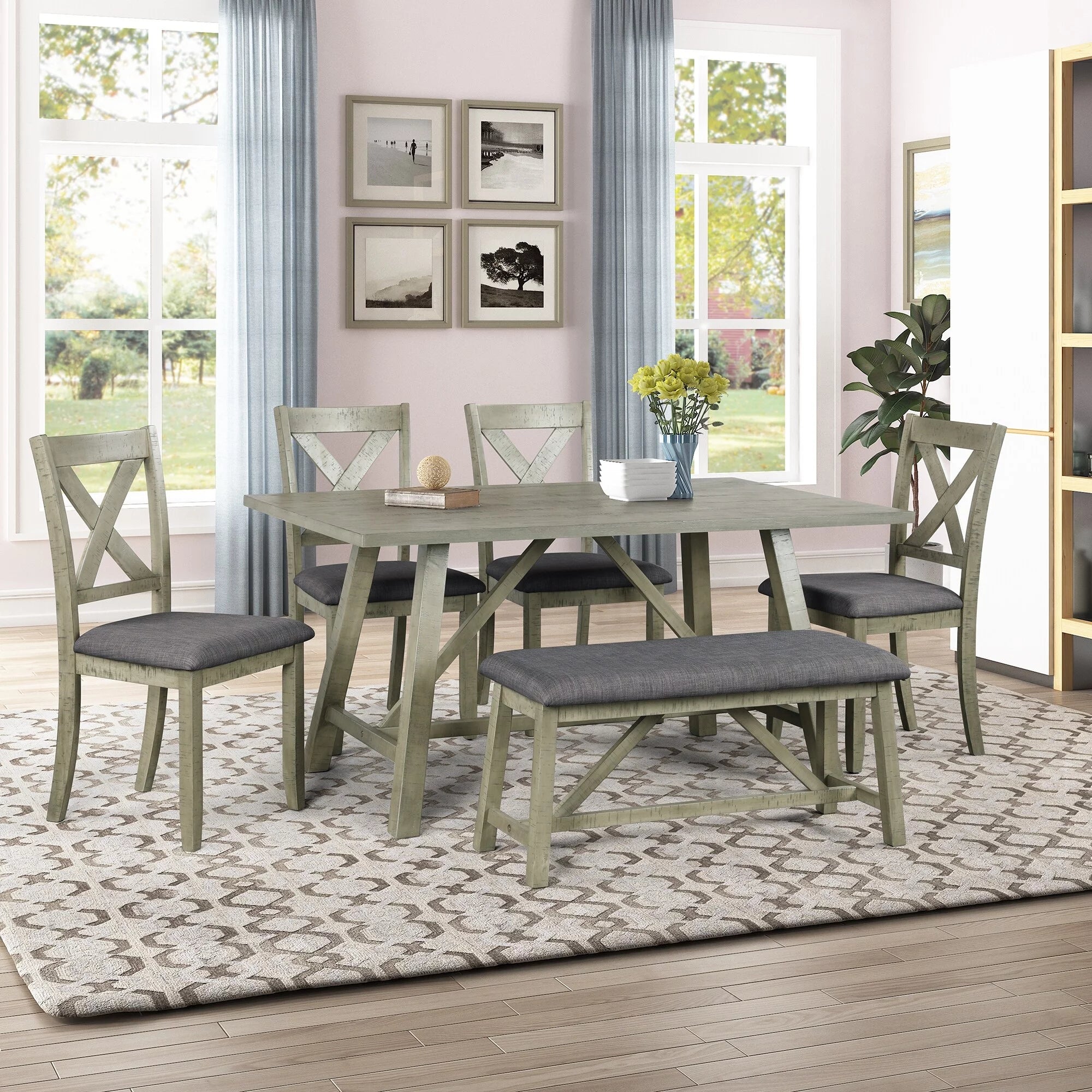 6 Piece Wood Dining Table Set with Chairs P168
