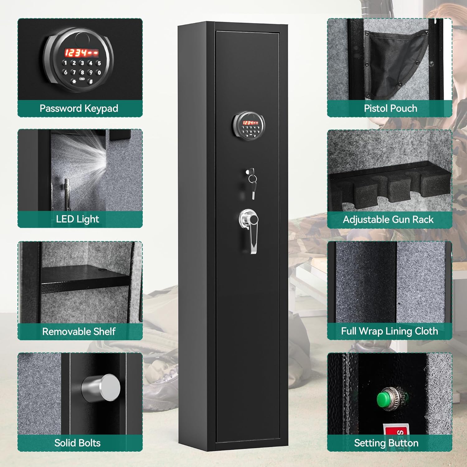 3-5 Rifle Gun Safe with Digital Keypad and Fireproof Bag Z38609