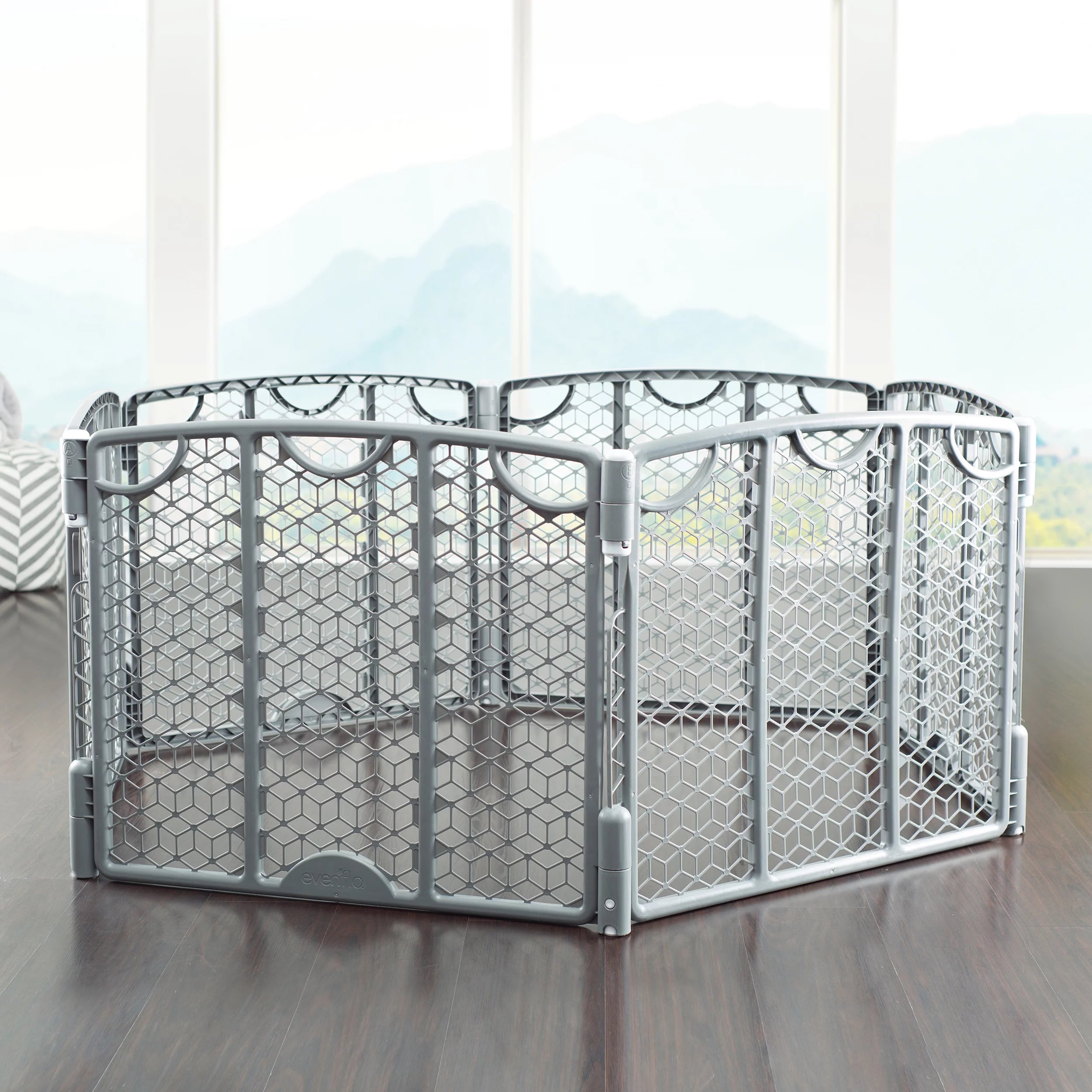 Adjustable Freestanding Play Space Gate, 6 Panels, Cool Gray C19220