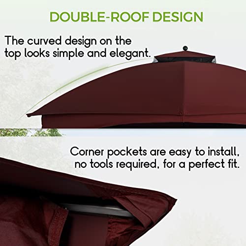 10x12 Gazebo Replacement Canopy, Double Tier Sunshade Polyester Top Cover A9246