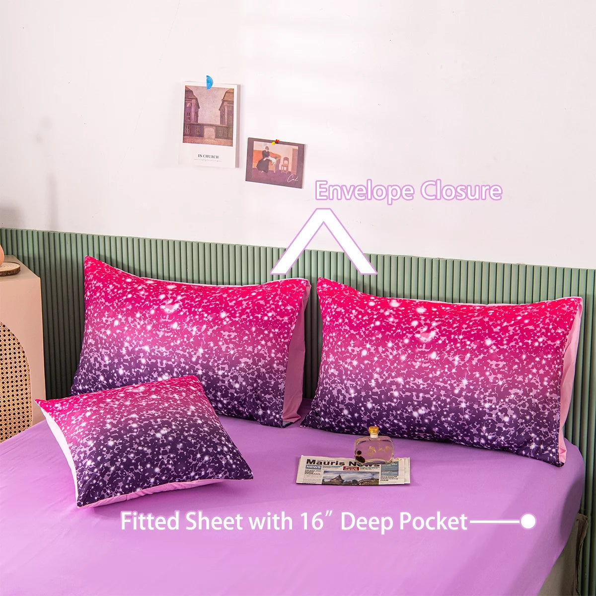 Twin Gradient Pink Purple Glitter Comforter Set for Girls V9183