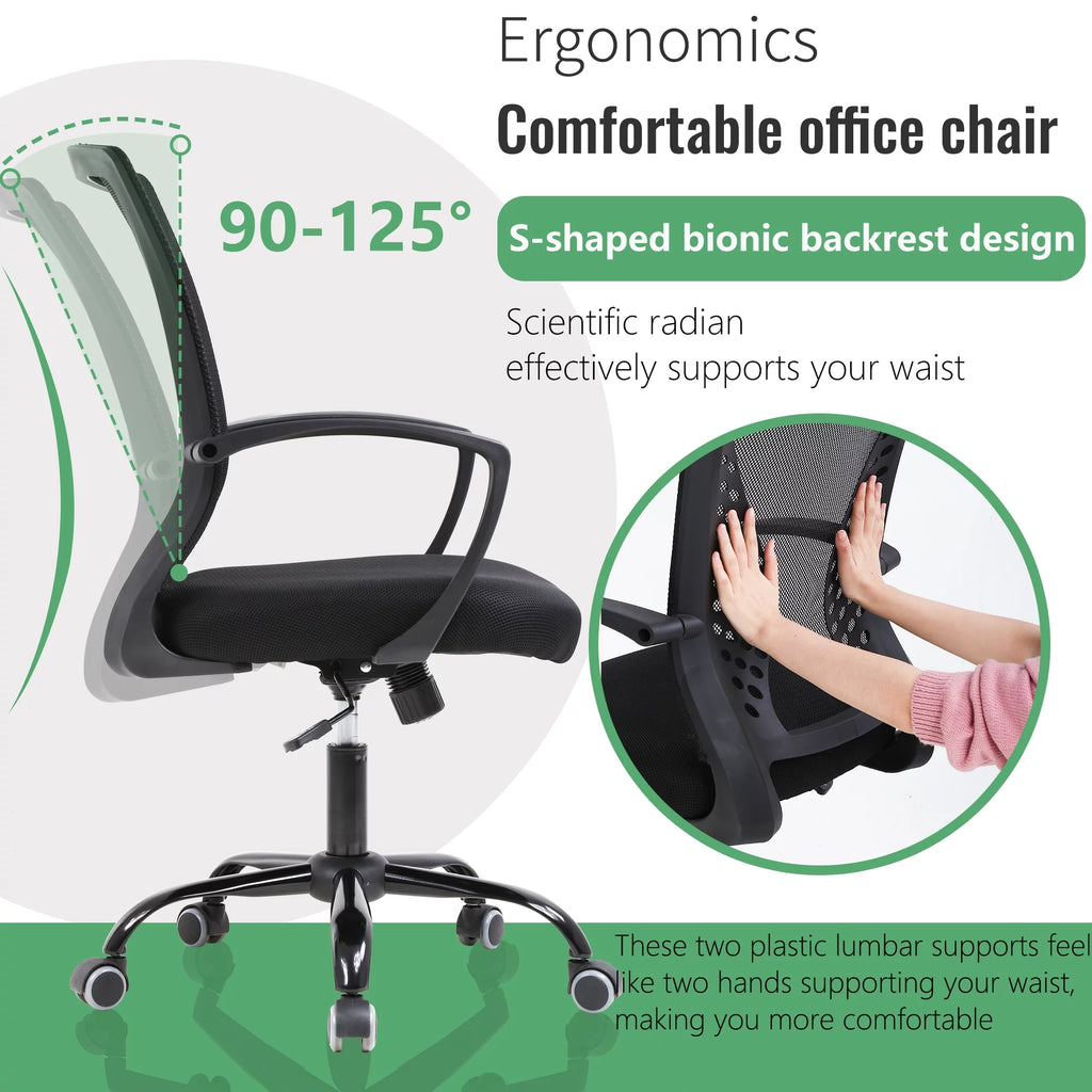 Mesh Office Chair Ergonomic Computer Chair with Swivel & Lumbar Support, Black H29443