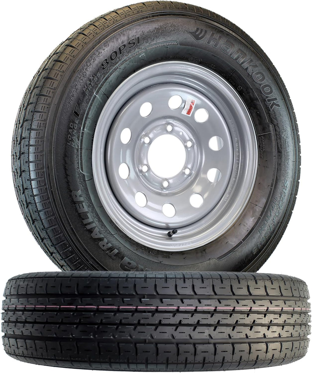 2-Pk Hankook ST225/75R15 Trailer Tire On Silver Mod Rim 6 Lug Wheel LRE - 6 Year Warranty w/Free Roadside