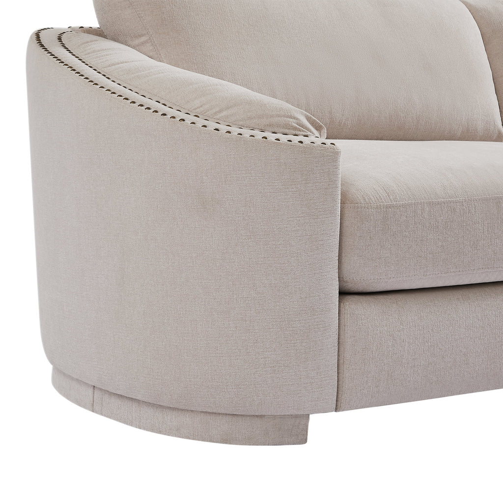 Upholstered 3-Seater Sofa Couch with Semilunar Arm, Beige M669