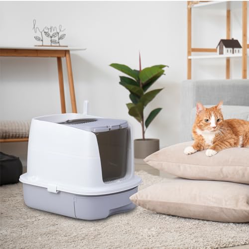 Cat Litter Box, Enclosed with Lid, Large Space, Drawer Type, Easy to Clean T4506