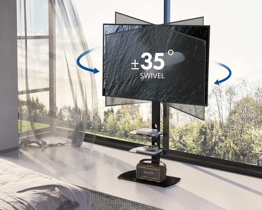 Universal Floor TV Stand Height Adjustable Swivel Mount for 32-70 Inch TVs, Tempered Glass Base, Black C354