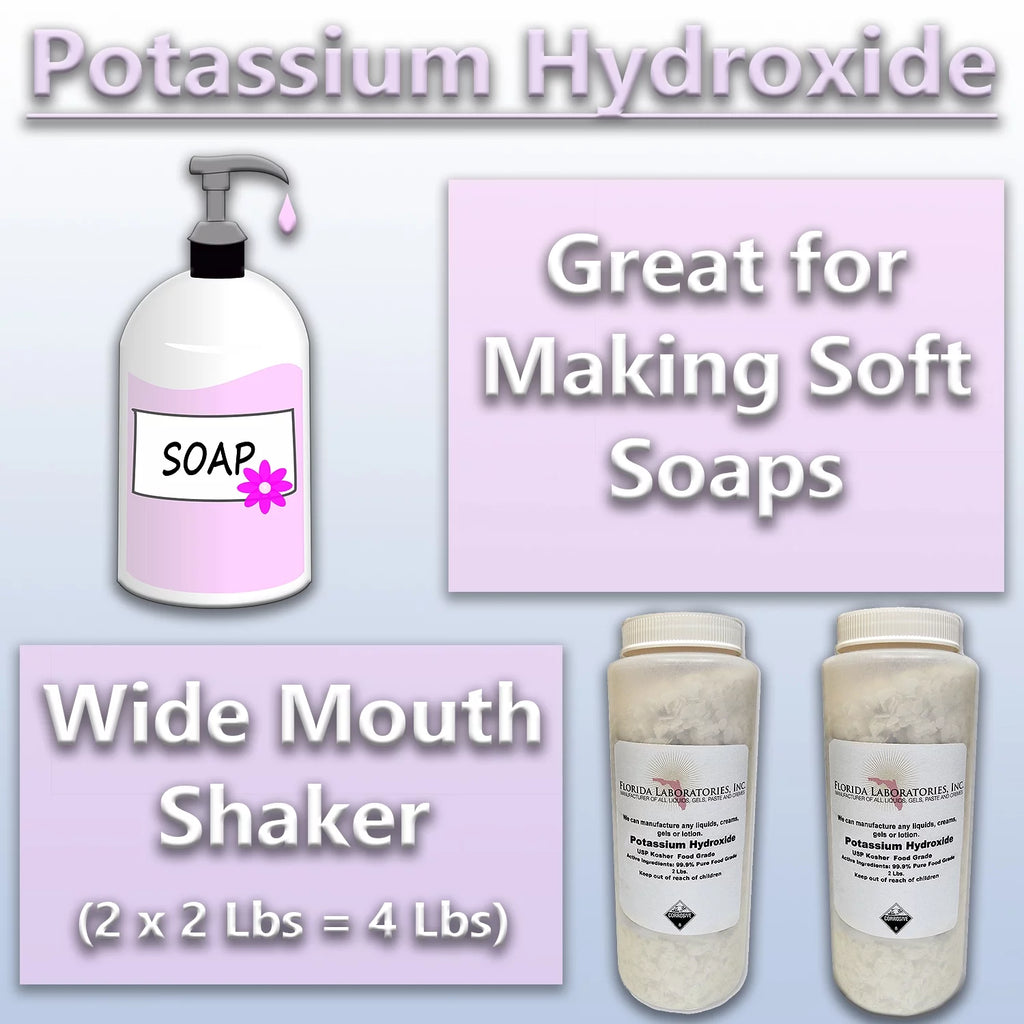 Potassium Hydroxide 90% Pure, Caustic Potash for Soap Making, 4 lbs U55664