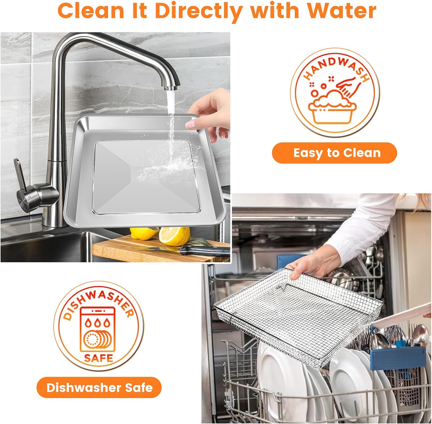 Air Fryer Basket Tray Replacement, 12.2 x 11 Inch Stainless Steel Mesh Rack, Dishwasher Safe A88100