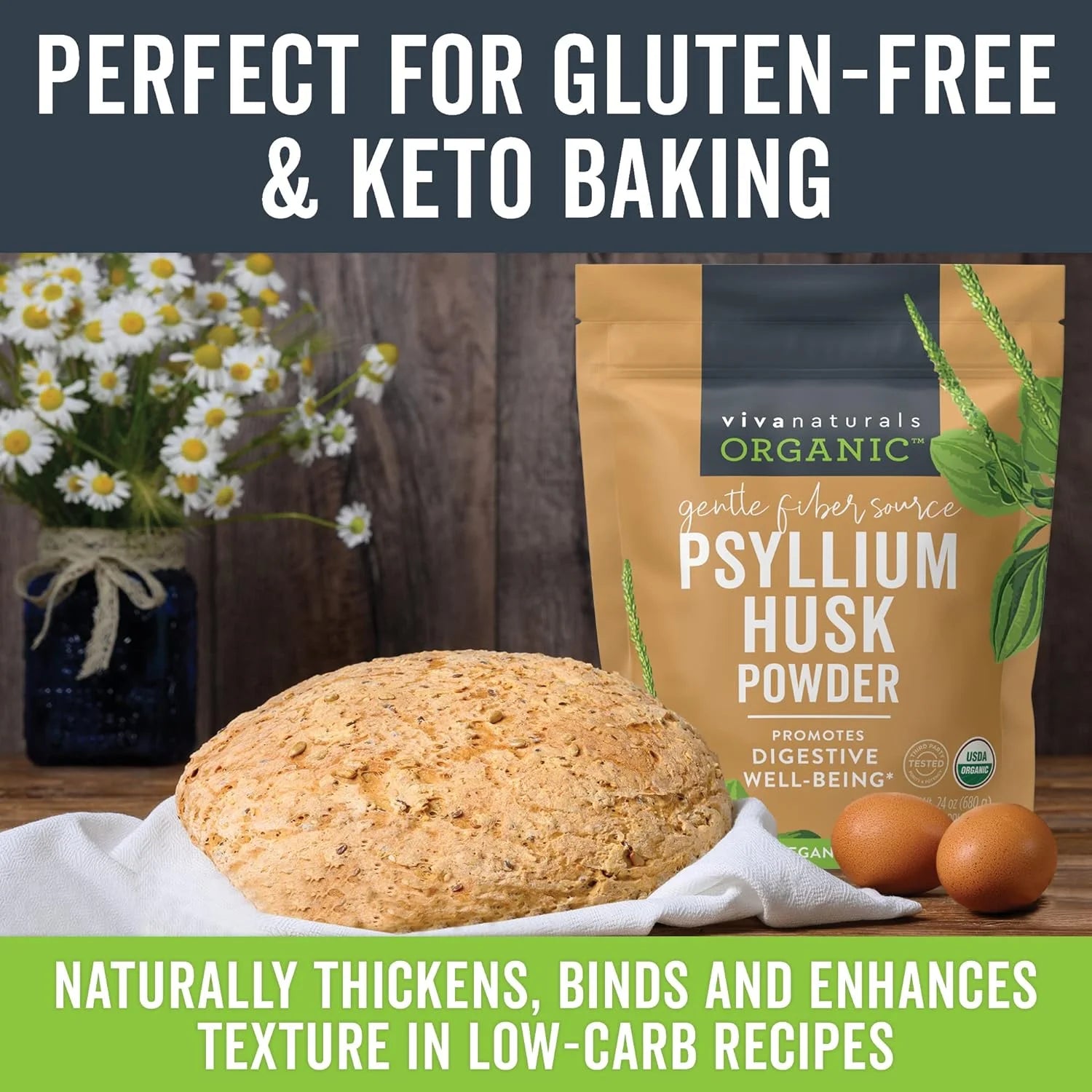 Organic Psyllium Husk Powder, Finely Ground Non-GMO Fiber Supplement L601136