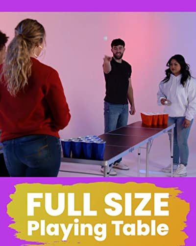 Folding Beer Pong Table with Cup Holes and LED Lights M95139