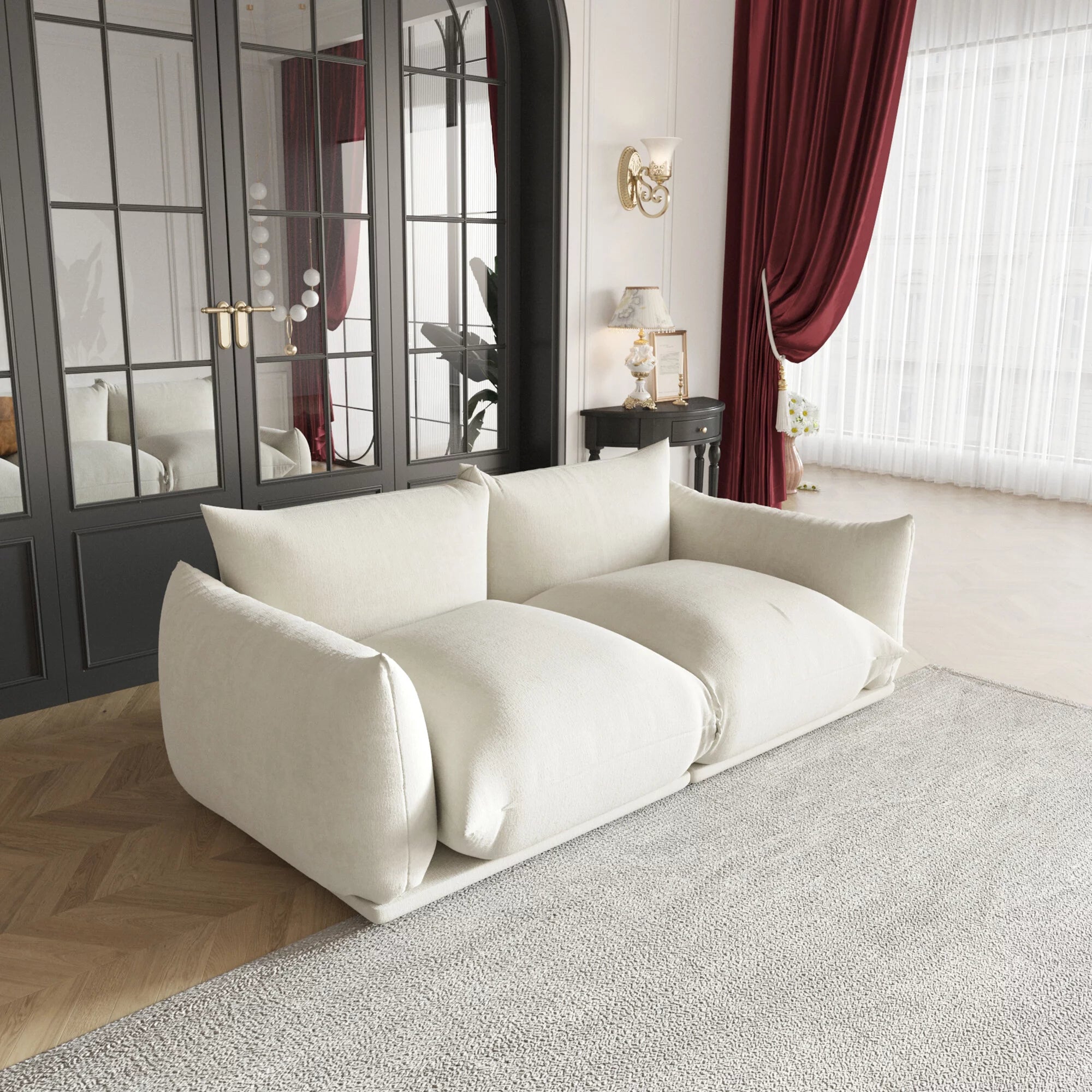 Convertible Modular Sectional Sofa Chenille 2-Seat for Living Room, Beige H4229