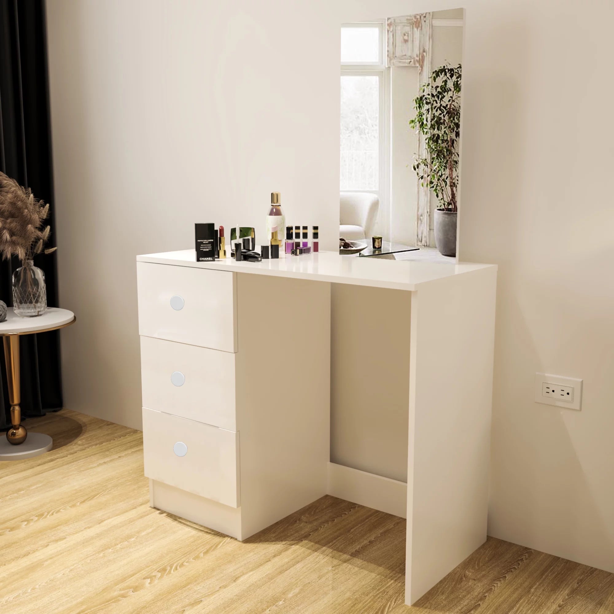 Modern Vanity Table with 3 Drawers and Mirror D499628