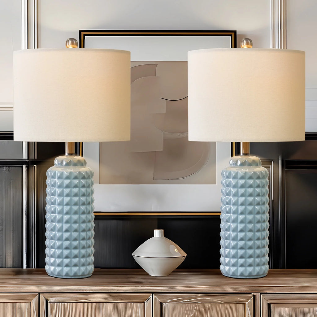 Ceramic Table Lamp for Living Room Bedroom, Light Blue, Set of 2 X857439