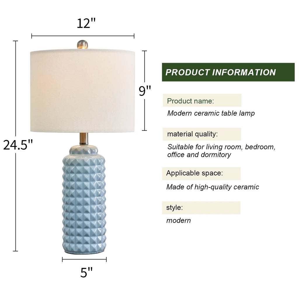 Ceramic Table Lamp for Living Room Bedroom, Light Blue, Set of 2 X857439
