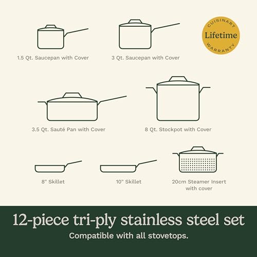 12 Piece Cookware Set, Triple Ply, Silver A6187