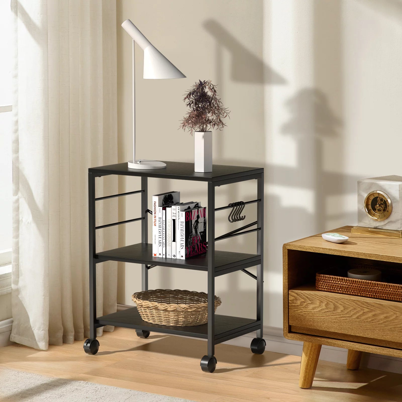 3-Tier Rolling Kitchen Utility Cart with 5 Hooks U621005