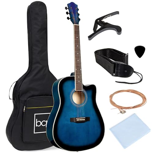 Best Choice Products 41in Beginner Acoustic Guitar Full Size All Wood Cutaway Guitar Starter Set Bundle with Case, Strap, Capo, Strings, Picks - Natural