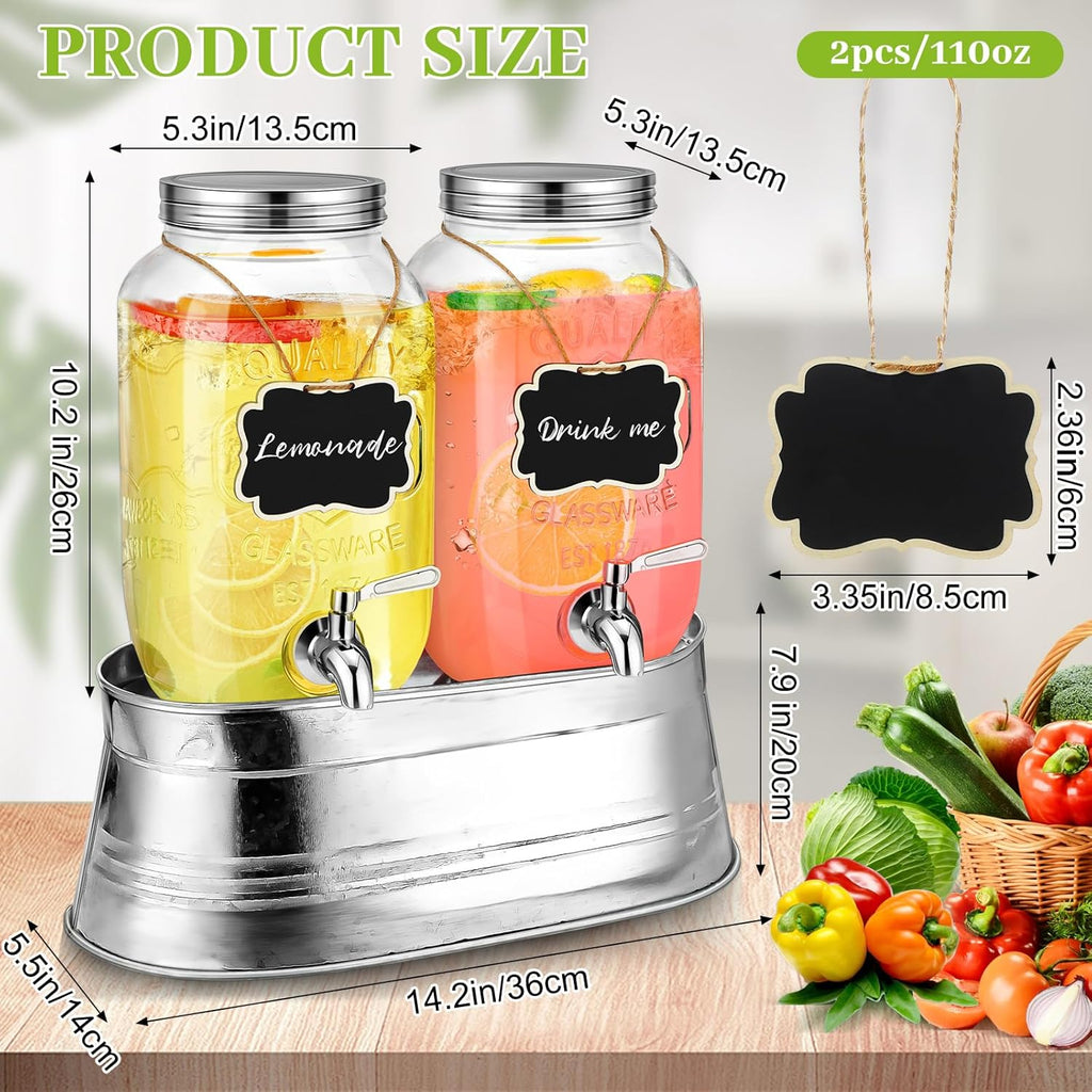 2 Pack 1 Gallon Glass Beverage Dispensers with Stand for Parties X367