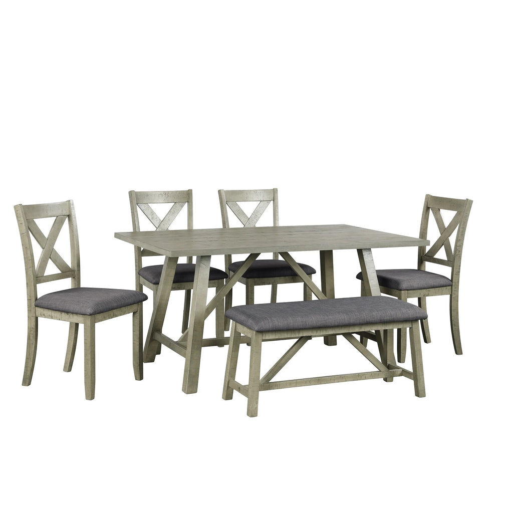 6 Piece Wood Dining Table Set with Chairs P168