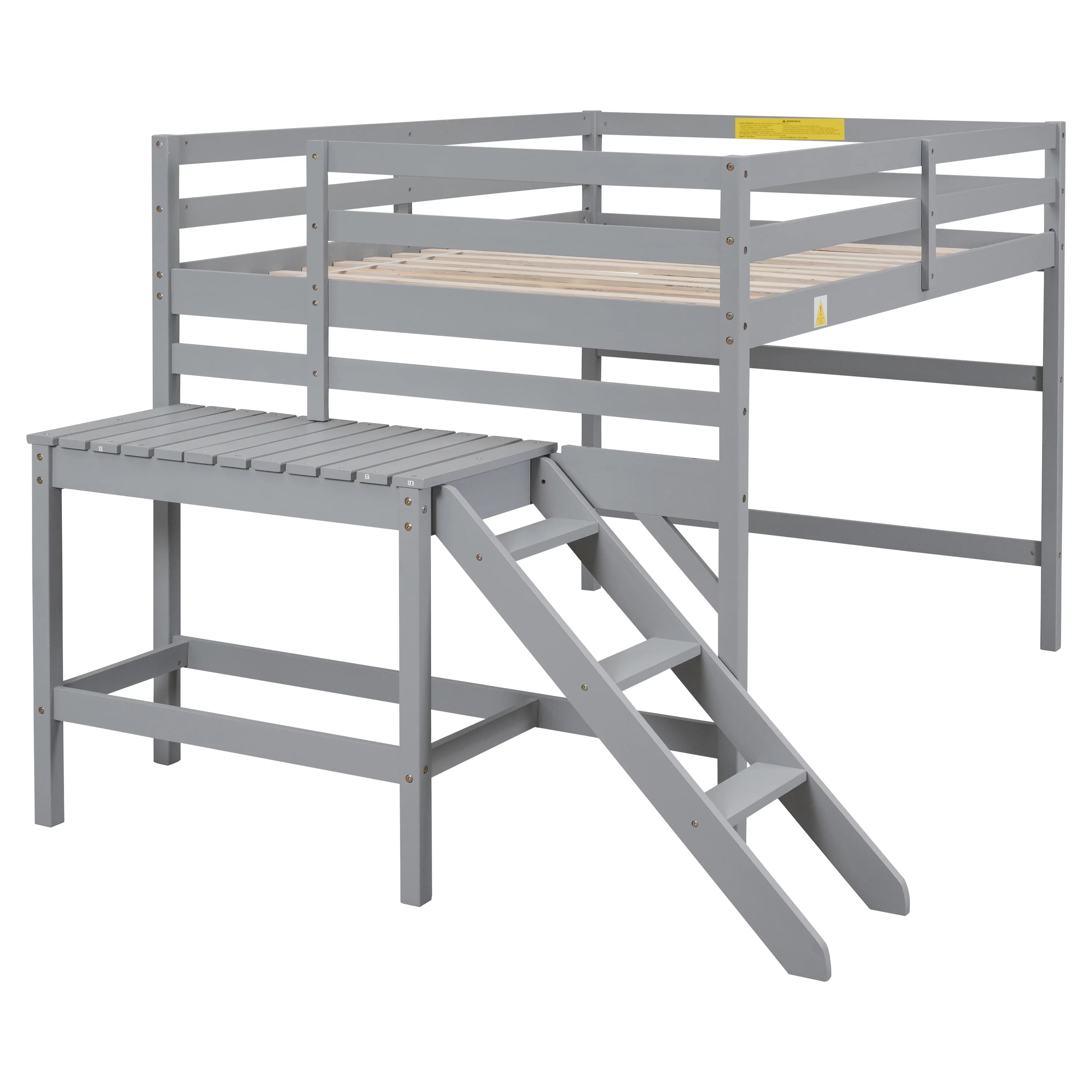 Full Wood Loft Bed with Safety Rail and Ladder for Kids, Gray S384254