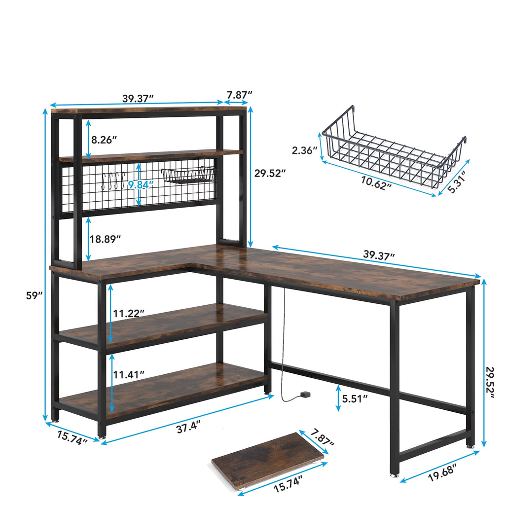 55" Computer Desk with Wireless Charging and Bookshelf Z234097