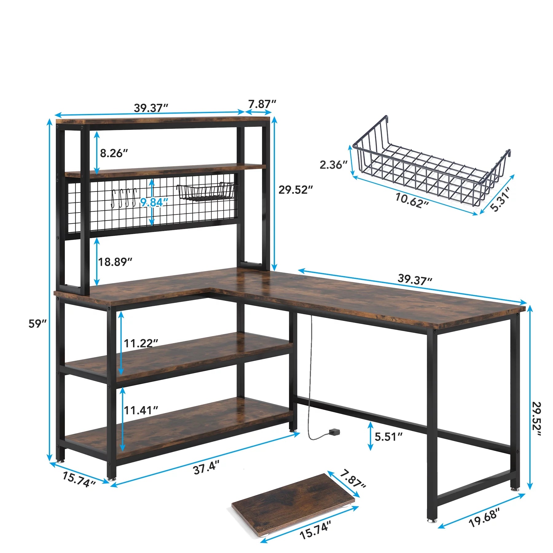 55" Computer Desk with Wireless Charging and Bookshelf Z234097