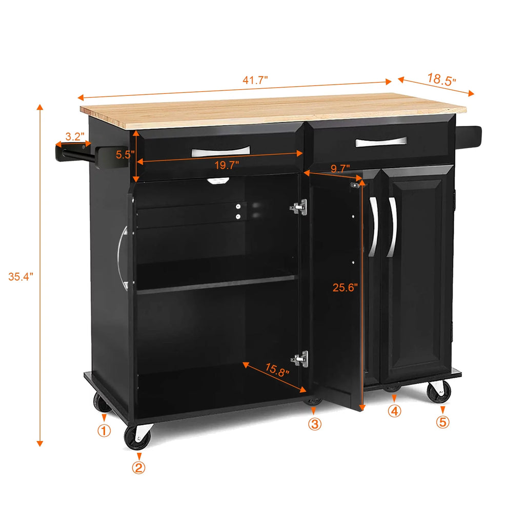 Kitchen Island with Drawers and Storage Cabinet, Rolling Serving Cart with Adjustable Shelves V48557