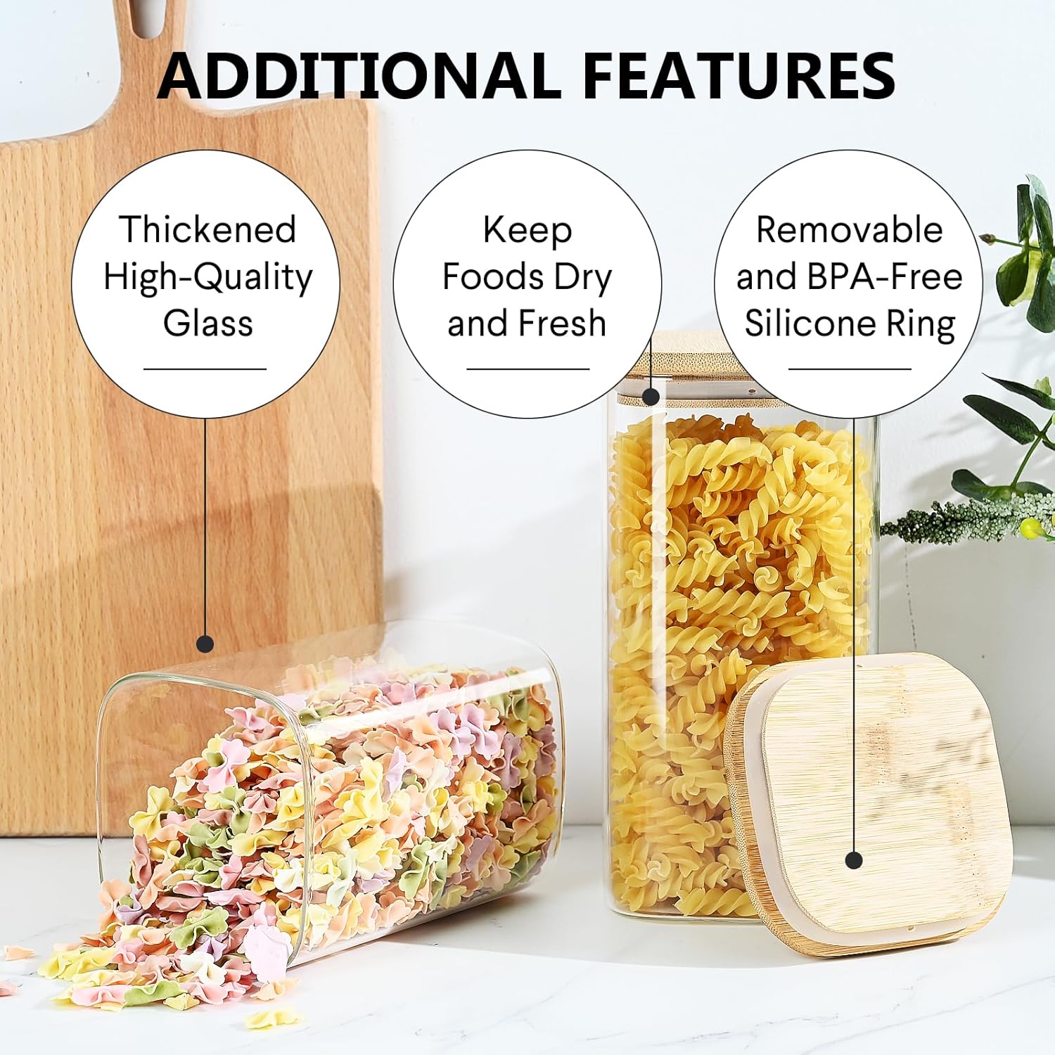 Glass Food Storage Jars with Bamboo Lids, Airtight Kitchen Container Set of 4 K271081