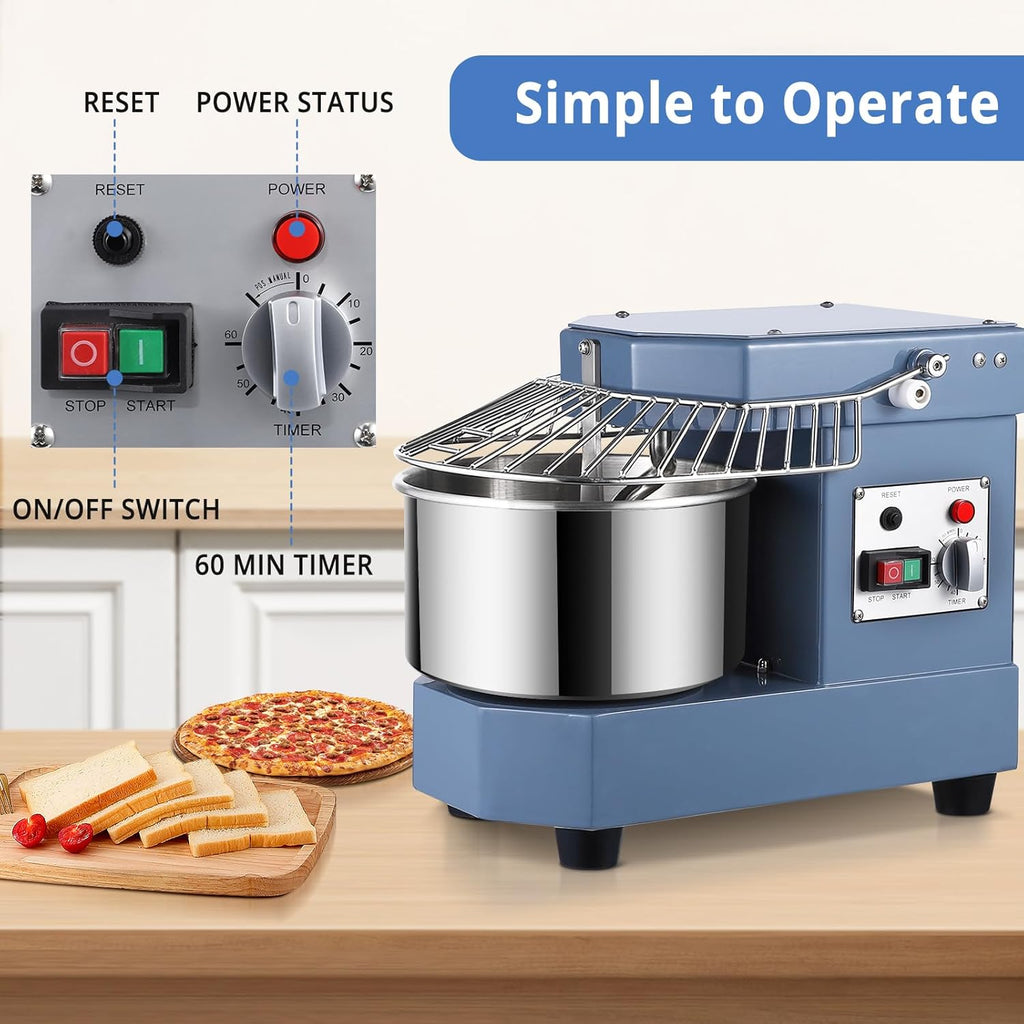 Dough Mixer, 8Qt Stainless Steel Bowl, 450W Dual Rotating Kneading Machine with Timer N435