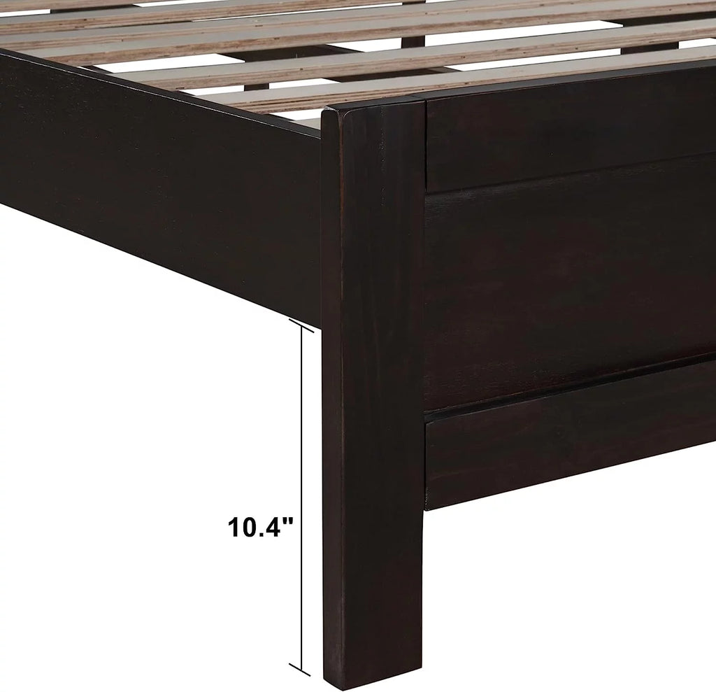 Solid Wood Platform Bed Frame with Headboard and Slat Support, Espresso P7697