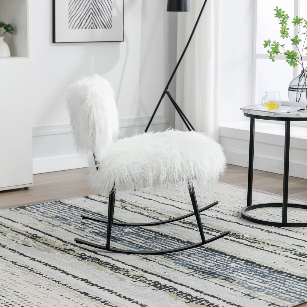 Faux Fur Plush Nursery Rocking Chair with Metal Rocker A154965