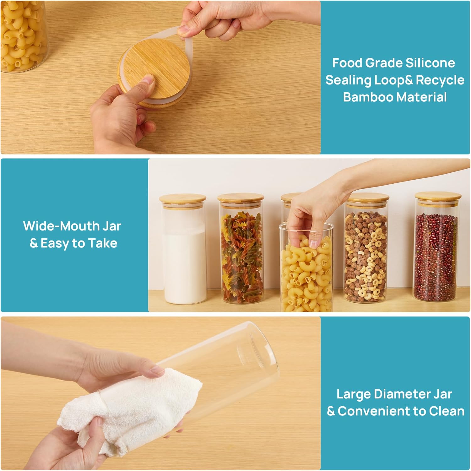 8 Pack 30oz Glass Food Storage Jars with Airtight Bamboo Lids V2676