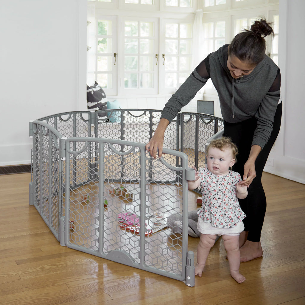 Adjustable Freestanding Play Space Gate, 6 Panels, Cool Gray C19220