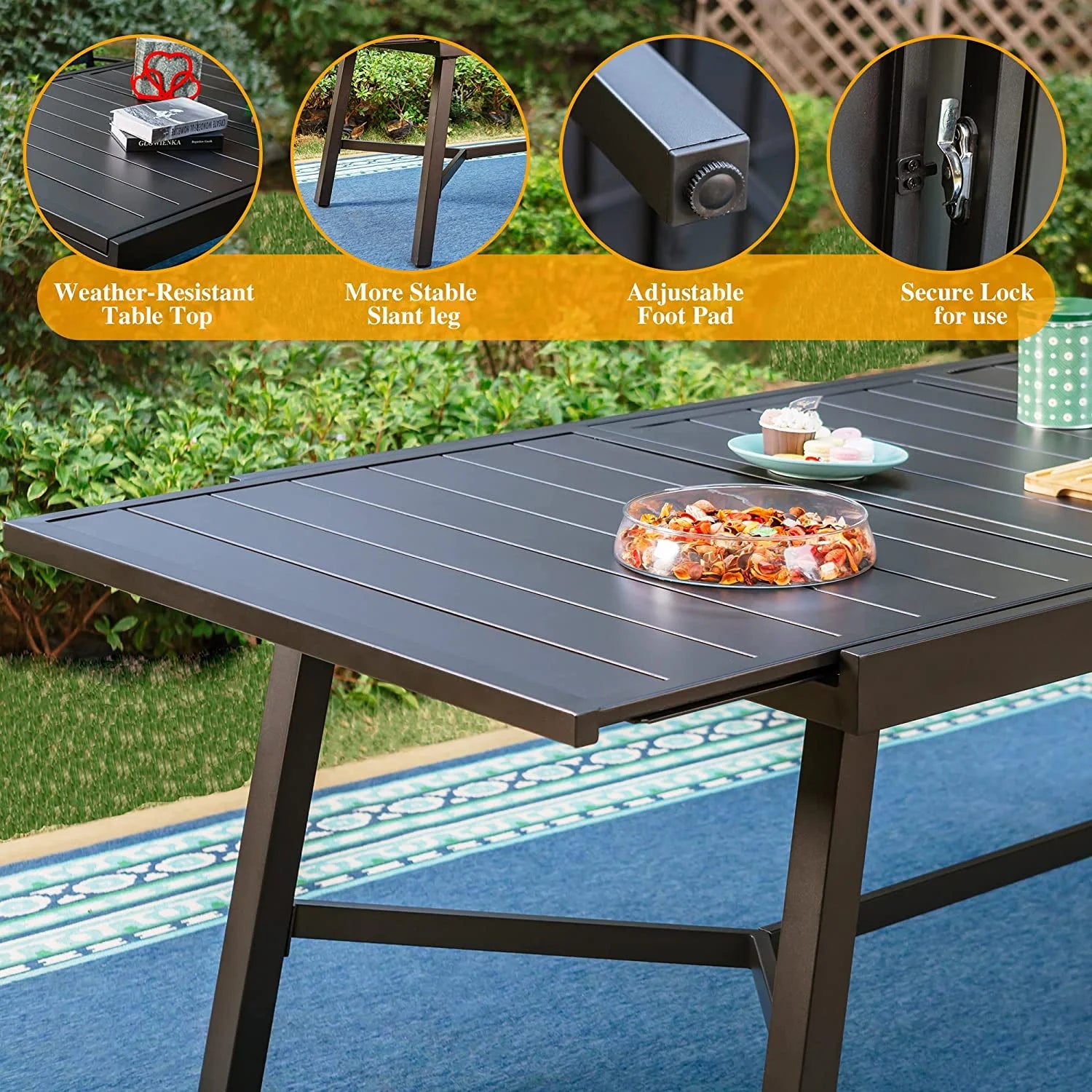 Outdoor Patio Furniture Set 9 Pieces with Padded Swivel Dining Chairs and Expandable Table H14478