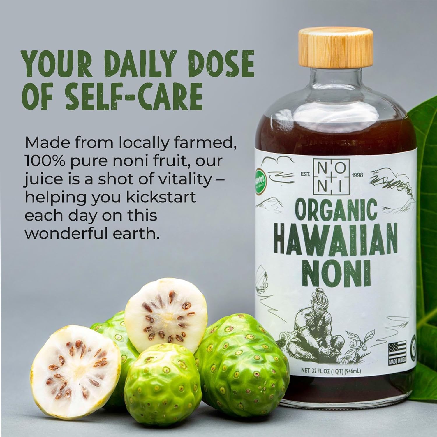 Organic Noni Juice 32oz Glass Bottle Unsweetened D855342