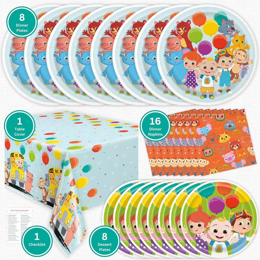 Birthday Party Decorations for 8 Guests with Plates, Napkins, Tablecloth E78913