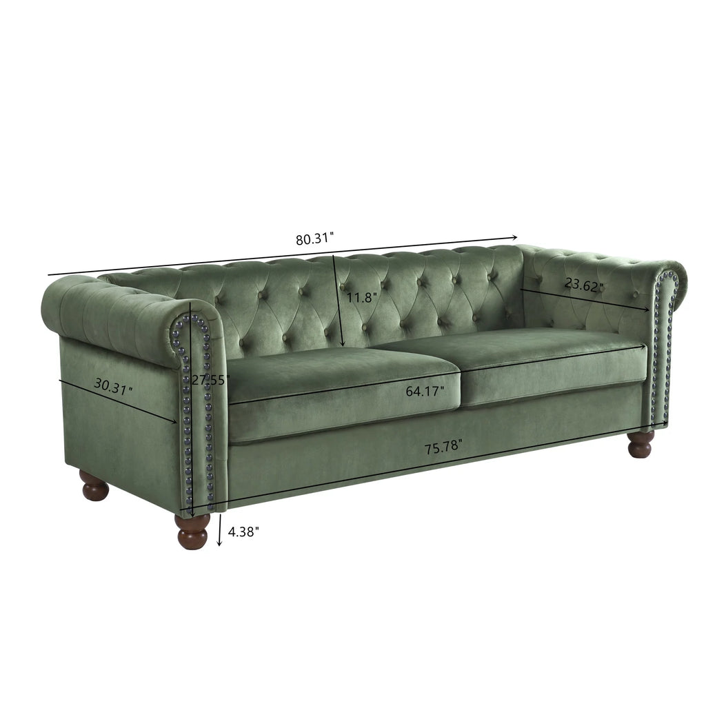 Upholstered Living Room Sofa with Tufted Fabric, Large Green U56764