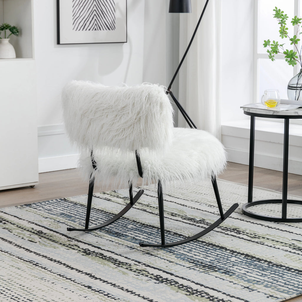 Faux Fur Plush Nursery Rocking Chair with Metal Rocker A154965