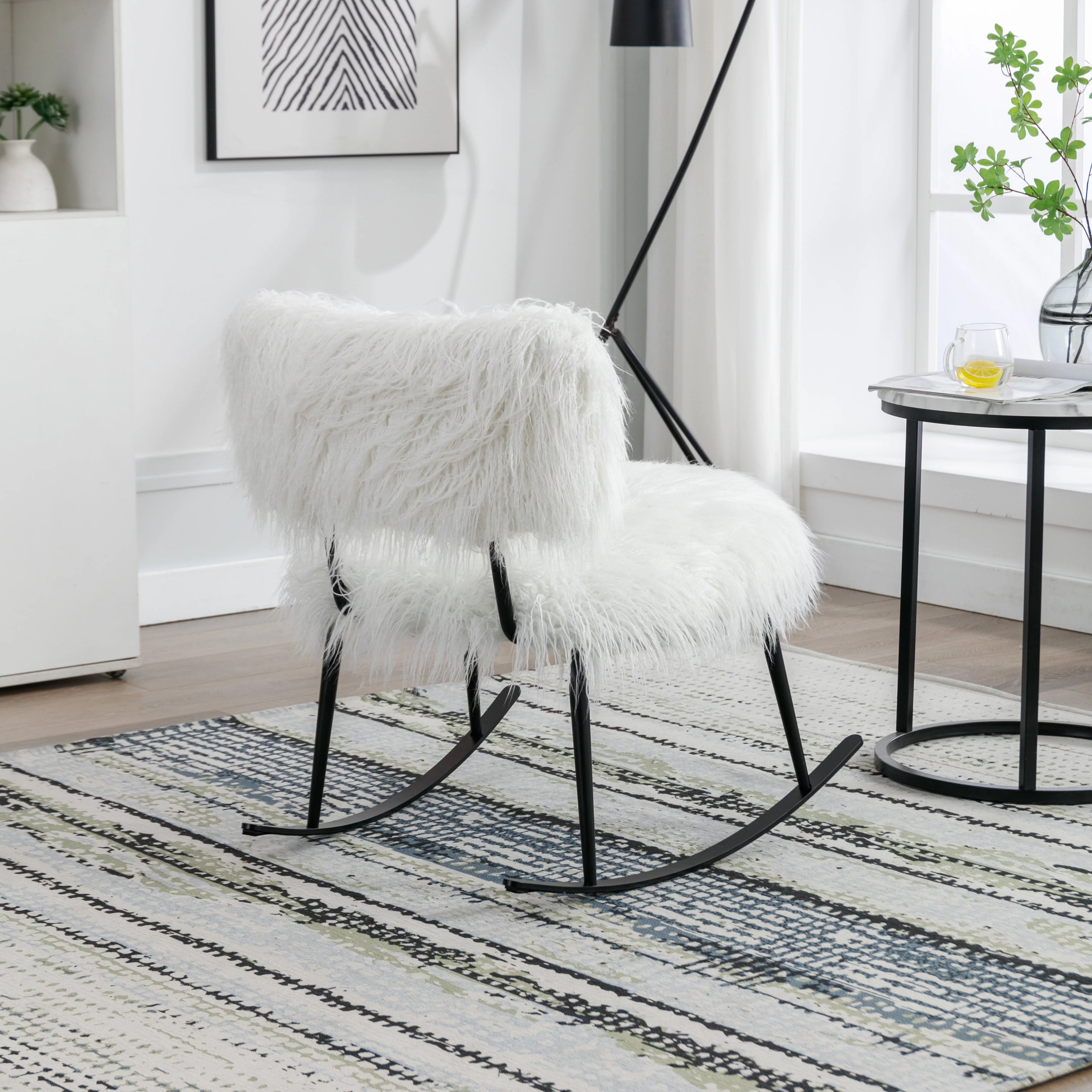 Faux Fur Plush Nursery Rocking Chair with Metal Rocker A154965