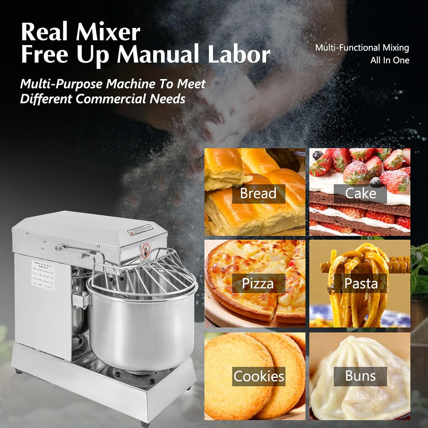Commercial Food Mixer, 10.5Qt, 1000W Dual Rotating Dough Kneading Machine M950