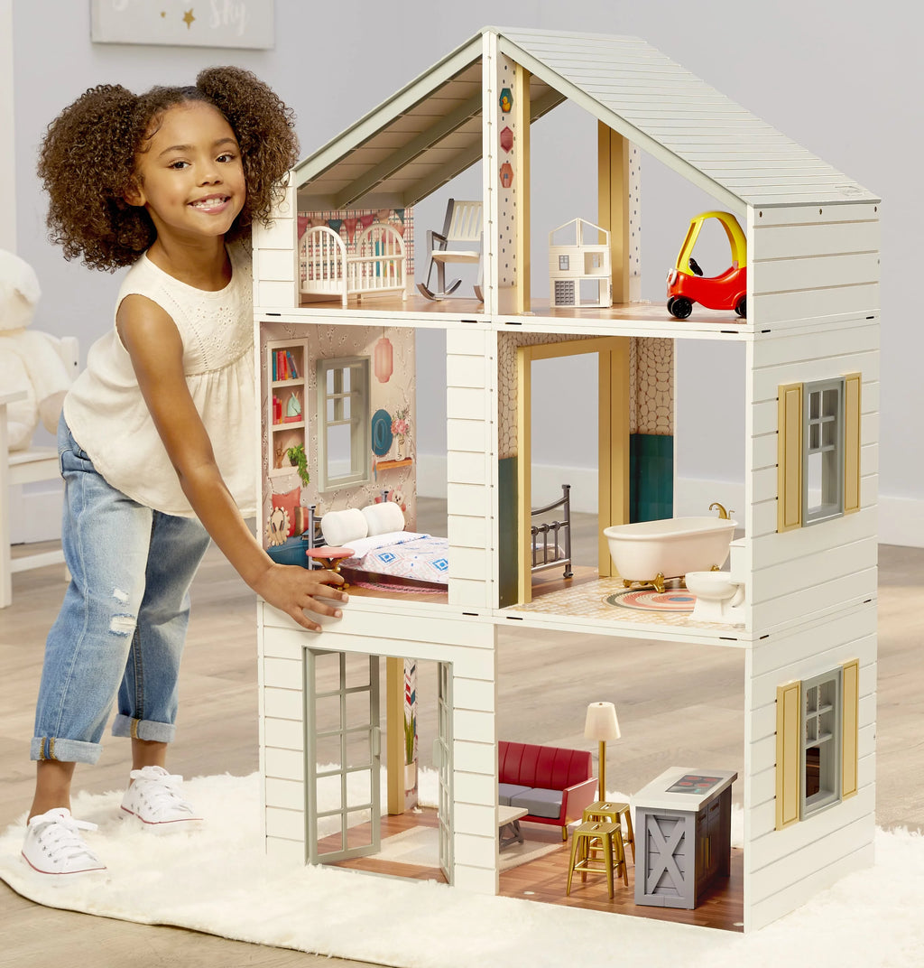 Real Wood Stack 'N Style Dollhouse with 14 Accessories Q863167