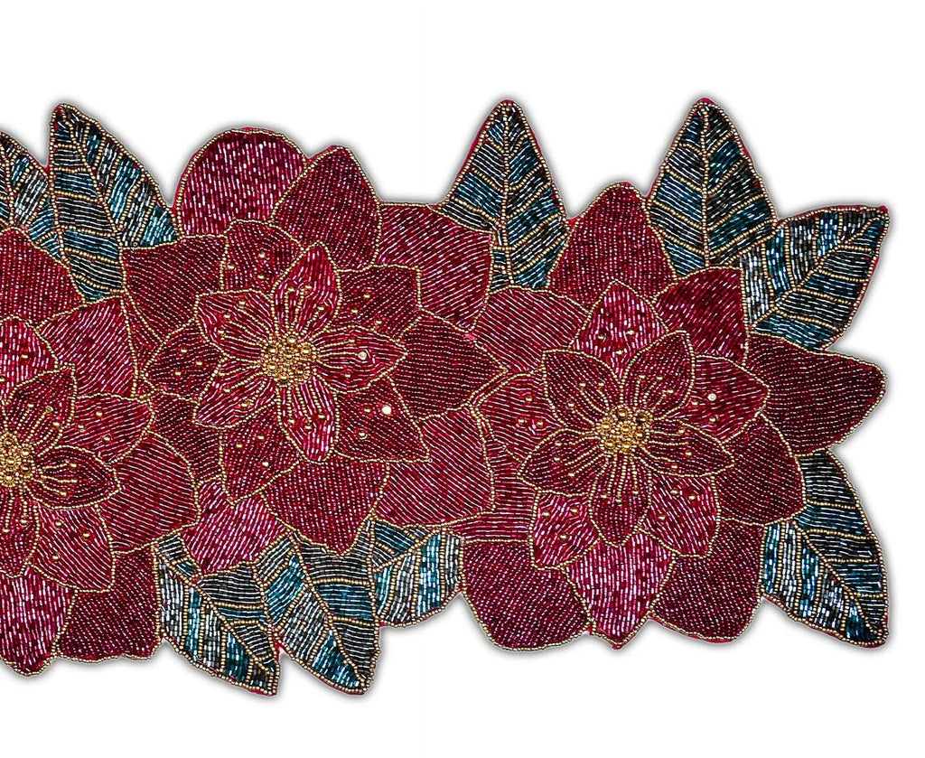 Beaded Christmas Floral Table Runner 13x36 Inch V80688
