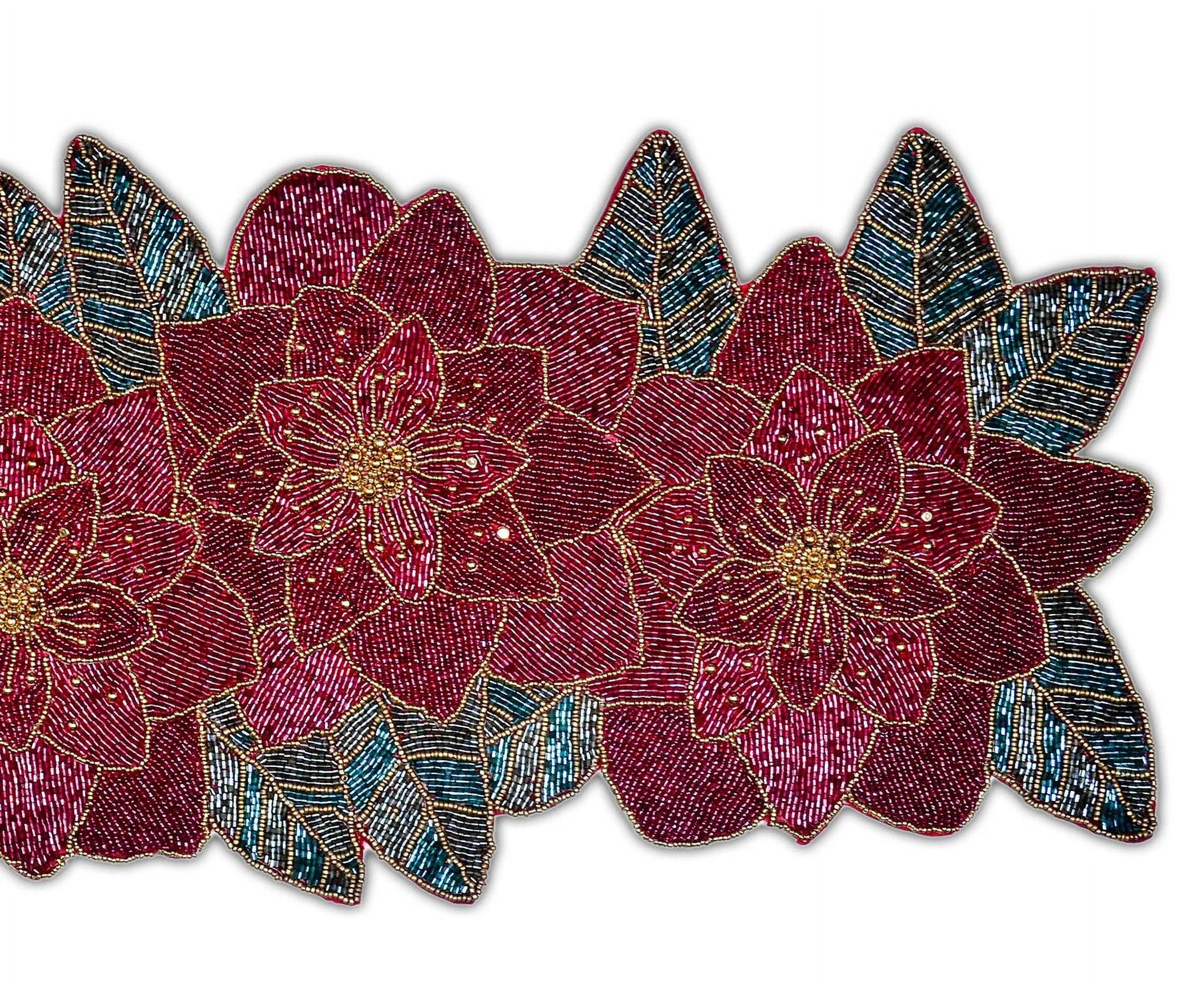 Beaded Christmas Floral Table Runner 13x36 Inch V80688