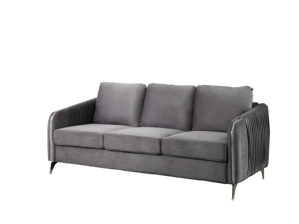 Gray Velvet Living Room Set with Vertical Channel-Quilted Design K1547