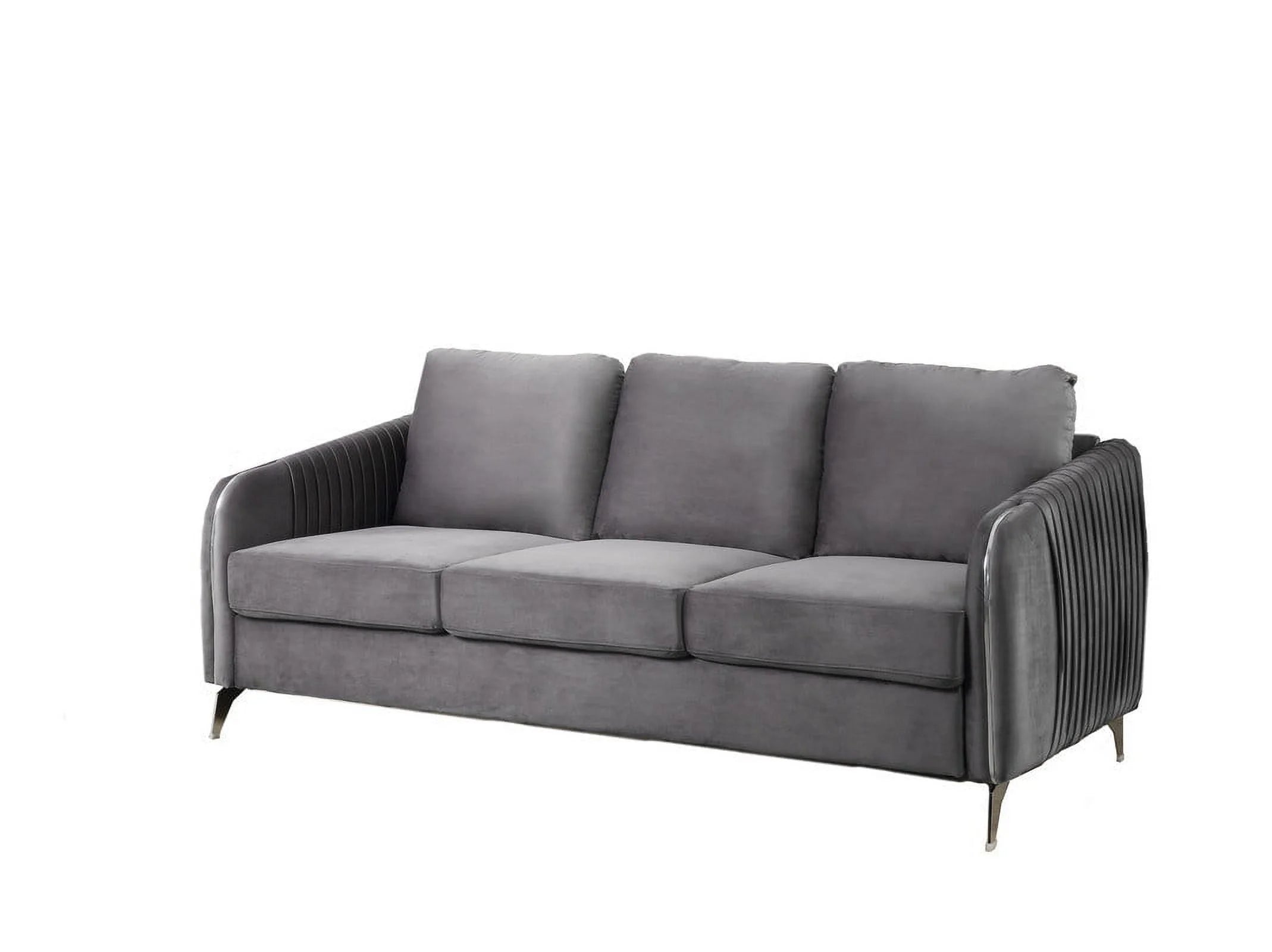 Gray Velvet Living Room Set with Vertical Channel-Quilted Design K1547