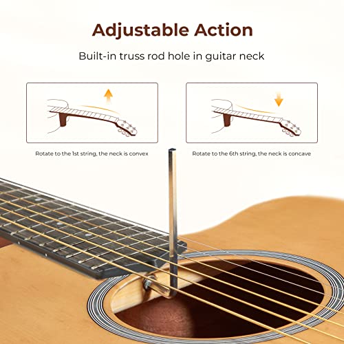 Acoustic Guitar Kit for Beginner Adult Full Size Cutaway Natural Bundle with Bag Strap Tuner Capo Pickguard Pick O993