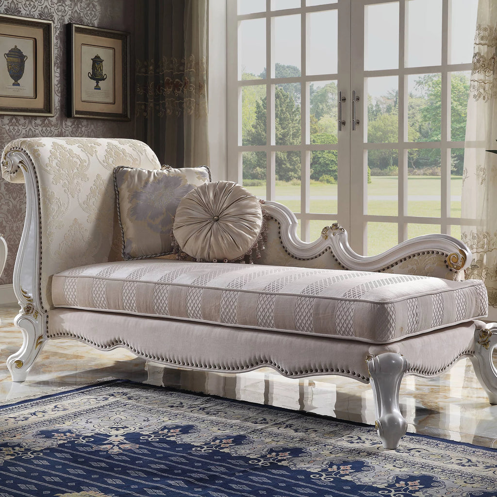 One Arm Chaise with Nailheads in Antique Pearl W16991