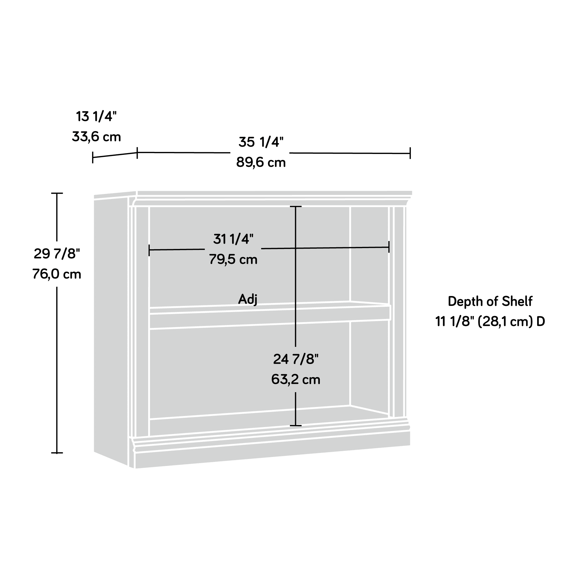 2-Shelf Bookcase, Oiled Oak Finish X5240