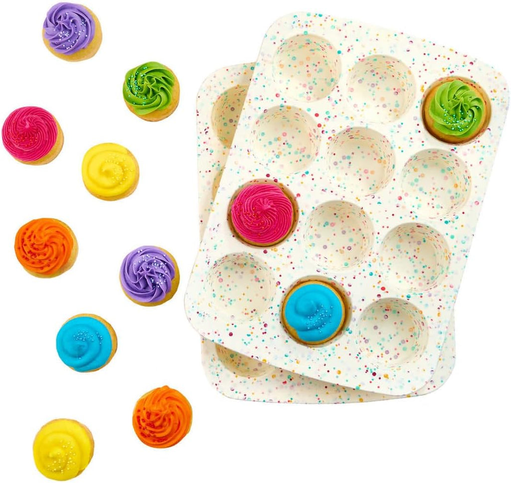 White Confetti Reinforced 12 Cup Dome Cake Pan Silicone Bakeware 2 Pack Q702221